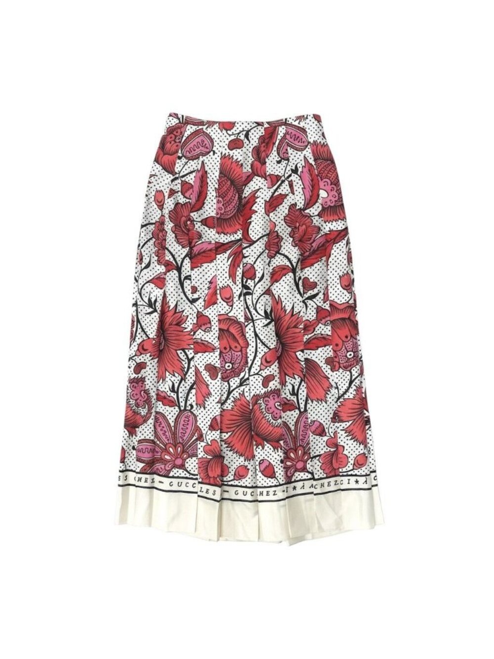 Gucci Floral Pleated Long Skirt Retro Modern All Over Print Rosso Red Silk